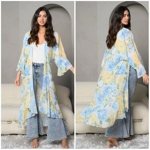 Floral Print Ruffled Cardigan/ Kimono